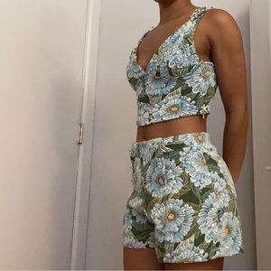 Flower Print Jeweled Crop Top